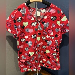 Red Heart Patterned Scrub top teal